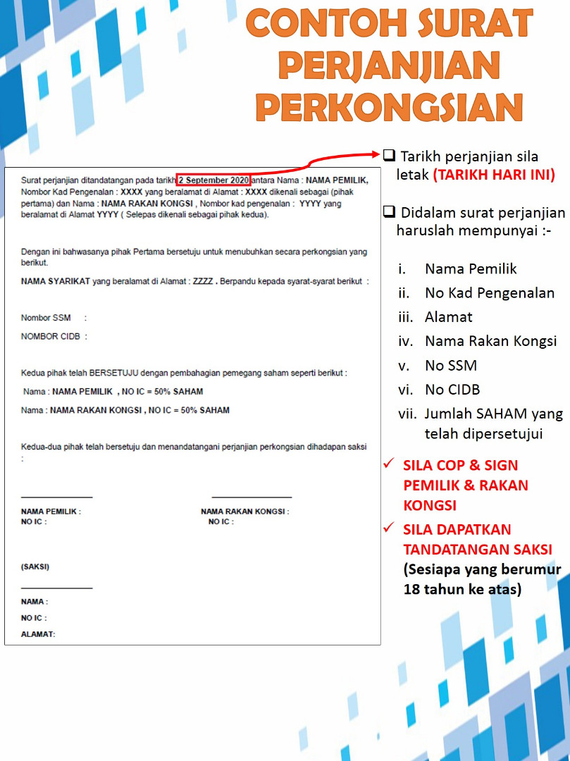 Perniagaan surat perjanjian perkongsian Contoh Surat